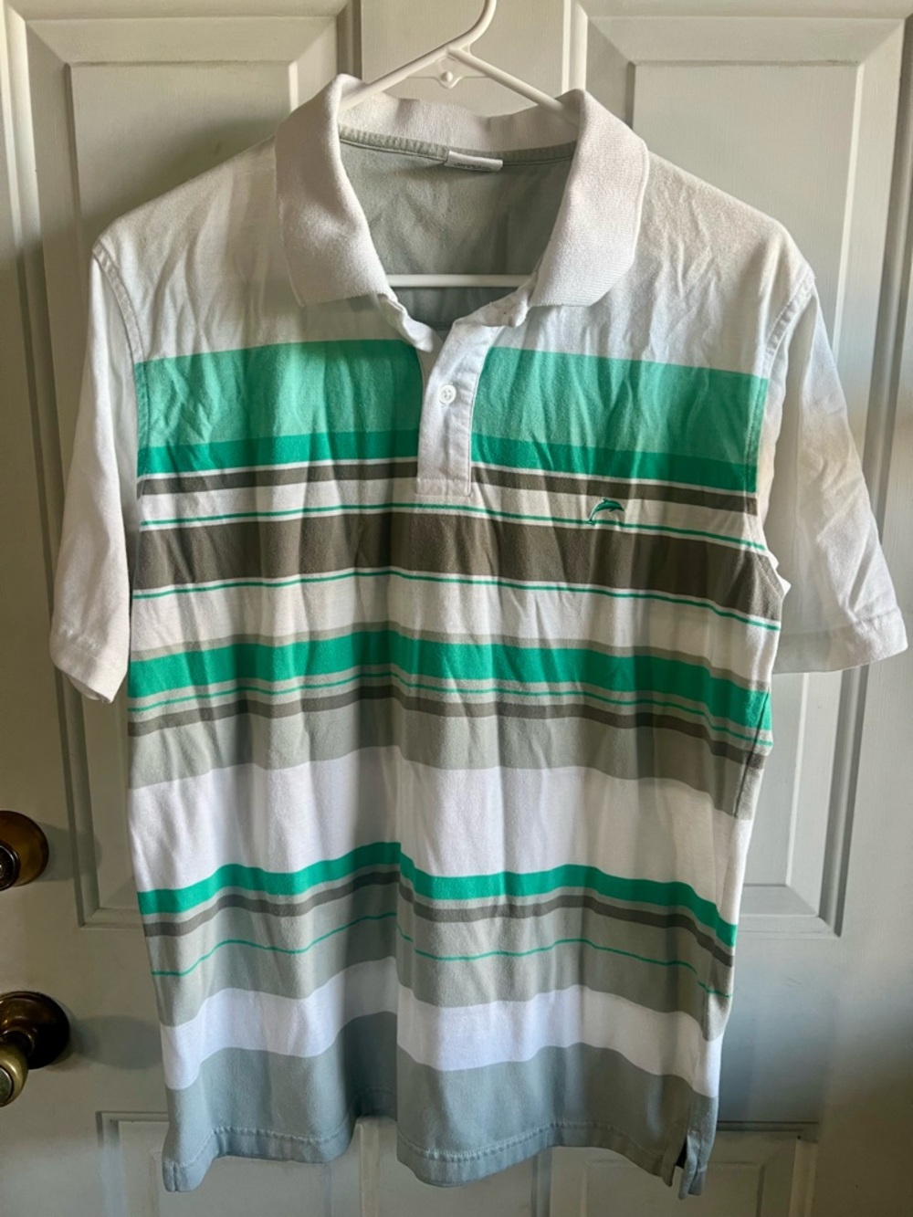 Gioberti Men's Striped Polo Shirt in White and Teal